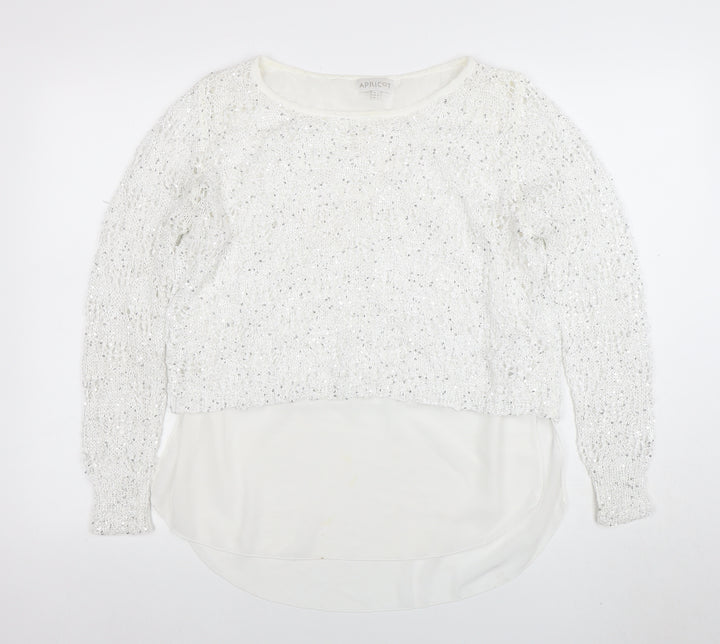 Apricot Women White Sequin Knit Long Sleeve Jumper XS