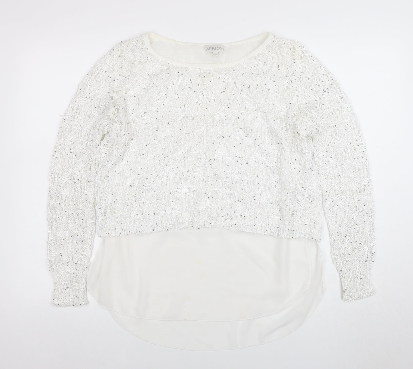 Apricot Women White Sequin Knit Long Sleeve Jumper XS