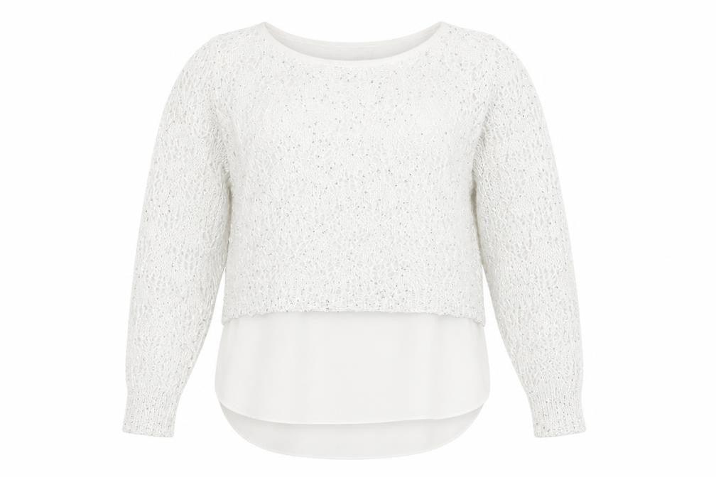 Apricot Women White Sequin Knit Long Sleeve Jumper XS