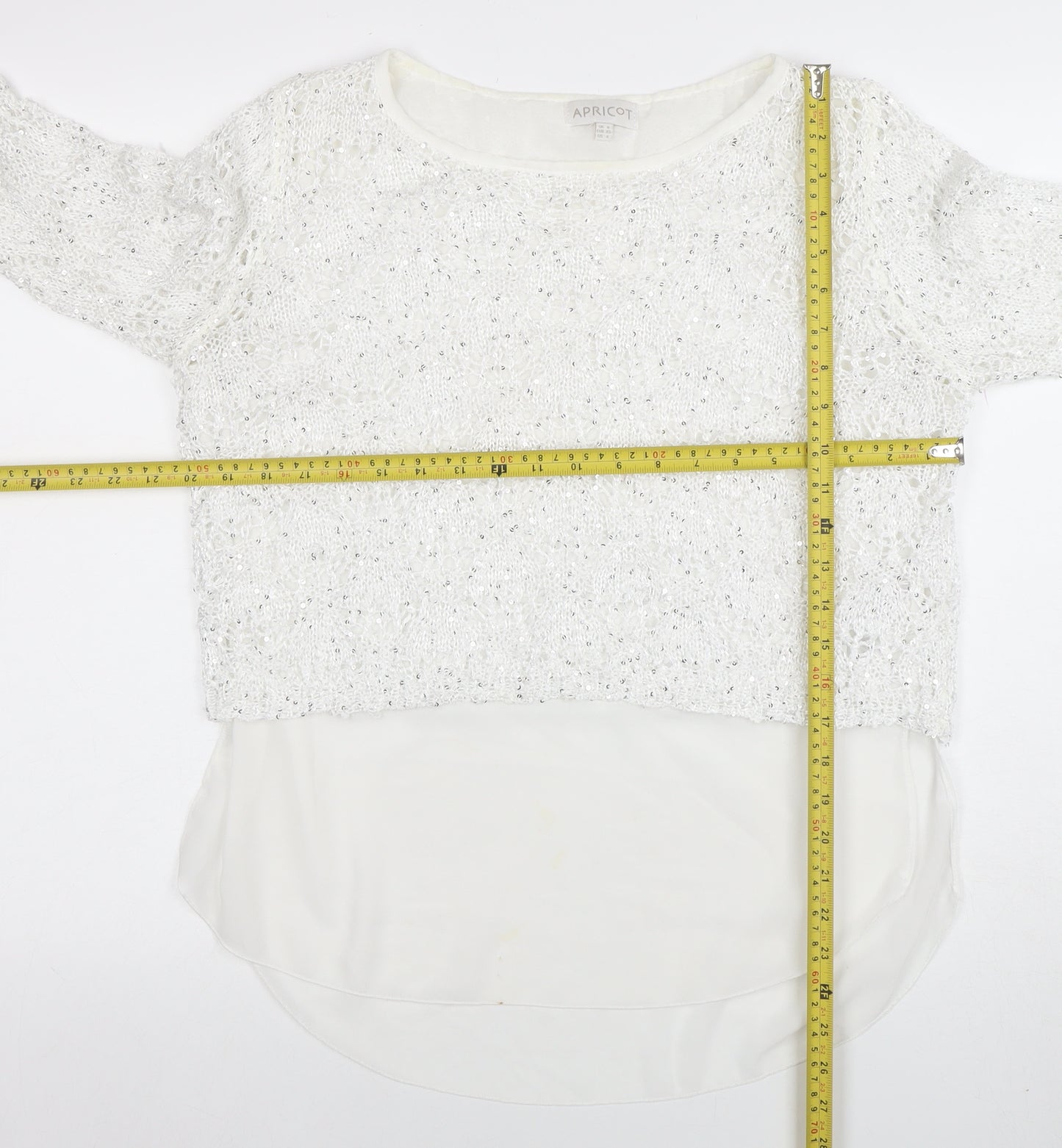 Apricot Women White Sequin Knit Long Sleeve Jumper XS