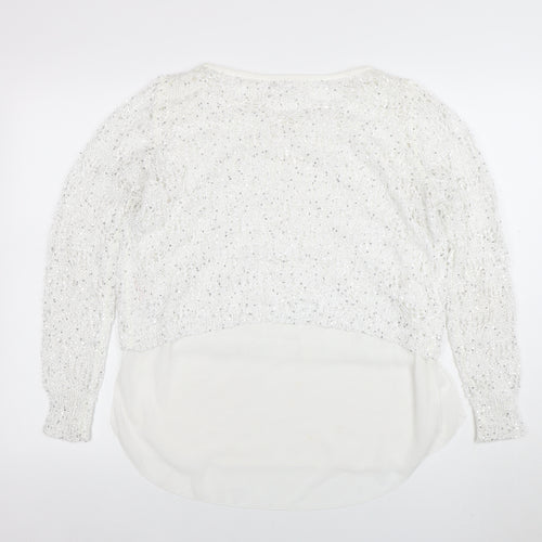 Apricot Women White Sequin Knit Long Sleeve Jumper XS