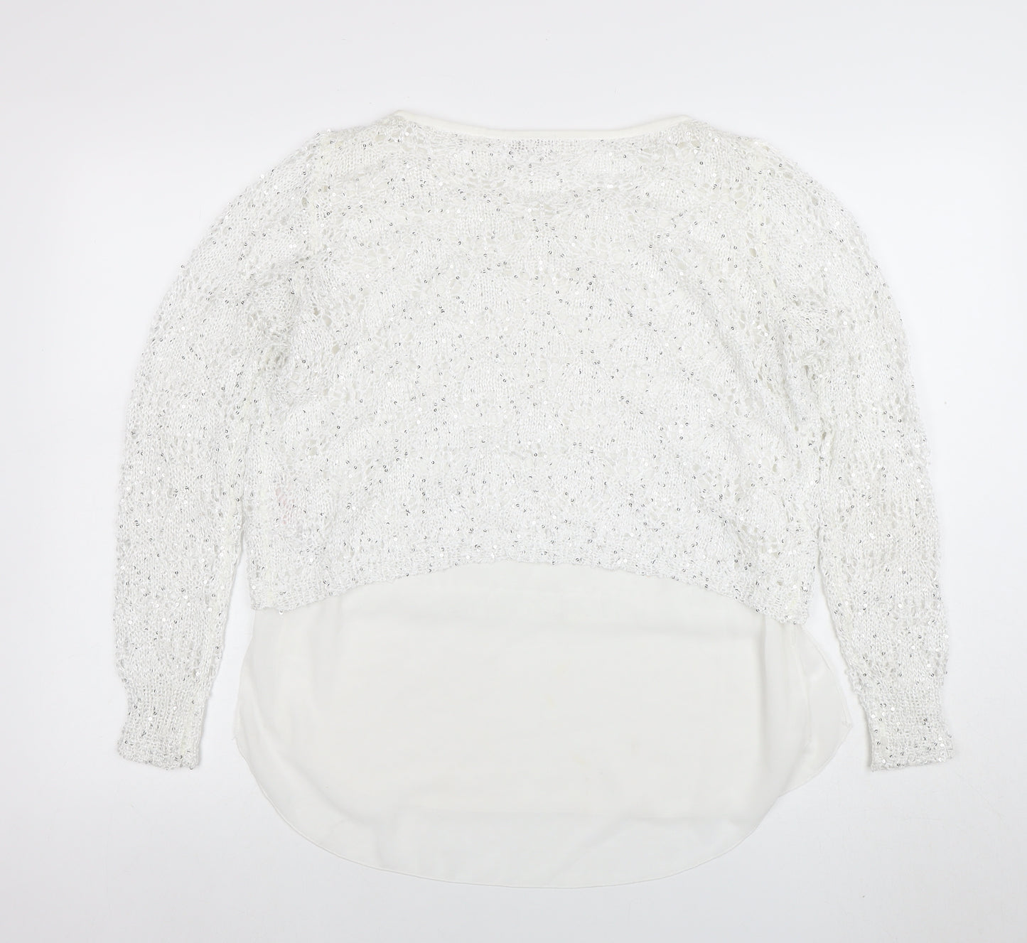 Apricot Women White Sequin Knit Long Sleeve Jumper XS