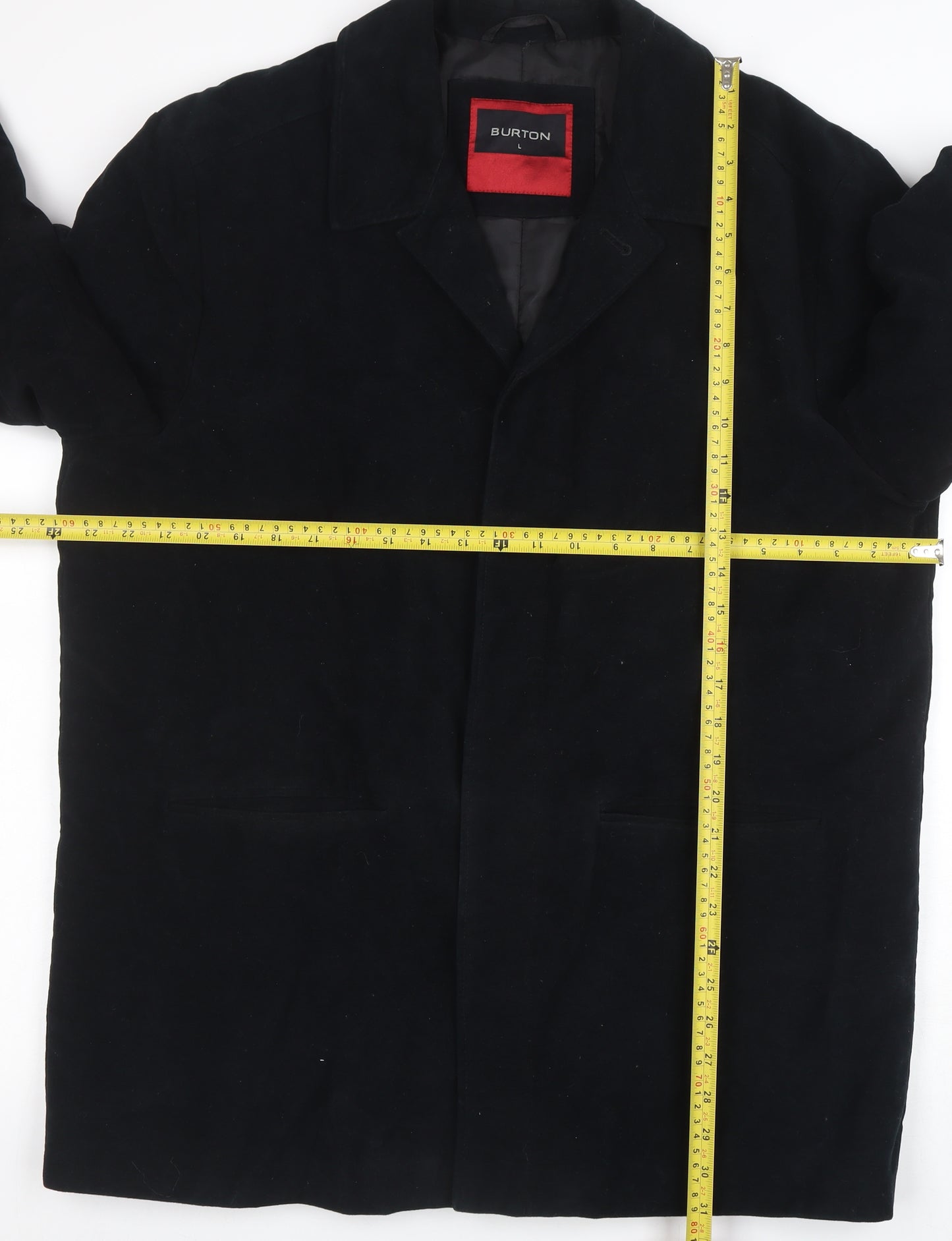 Burton Men's Black Cotton Lined Mid-Length Overcoat Size L