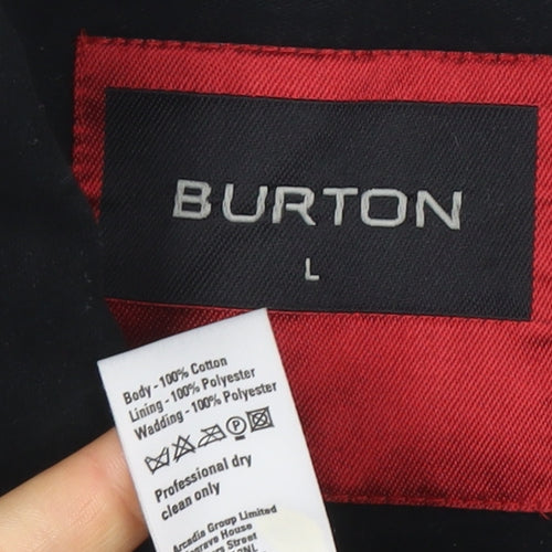 Burton Men's Black Cotton Lined Mid-Length Overcoat Size L