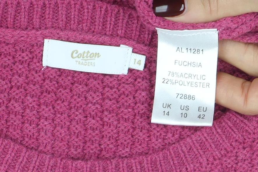 Colton Traders Women's Fuchsia Pink Knit Jumper Size 14 Crew Neck