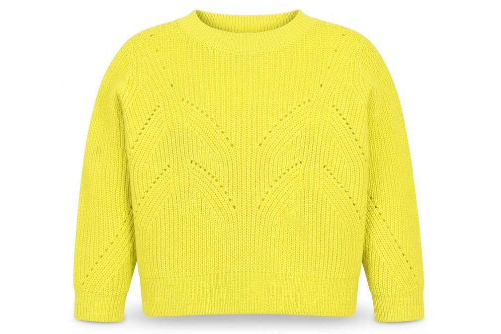 Front view of b.young women’s yellow acrylic knit jumper l
