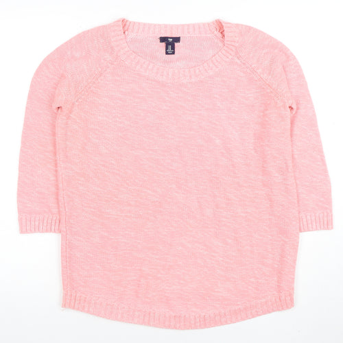 Gap Women Pink Cotton Crew Neck 3/4 Sleeve Pullover Jumper M