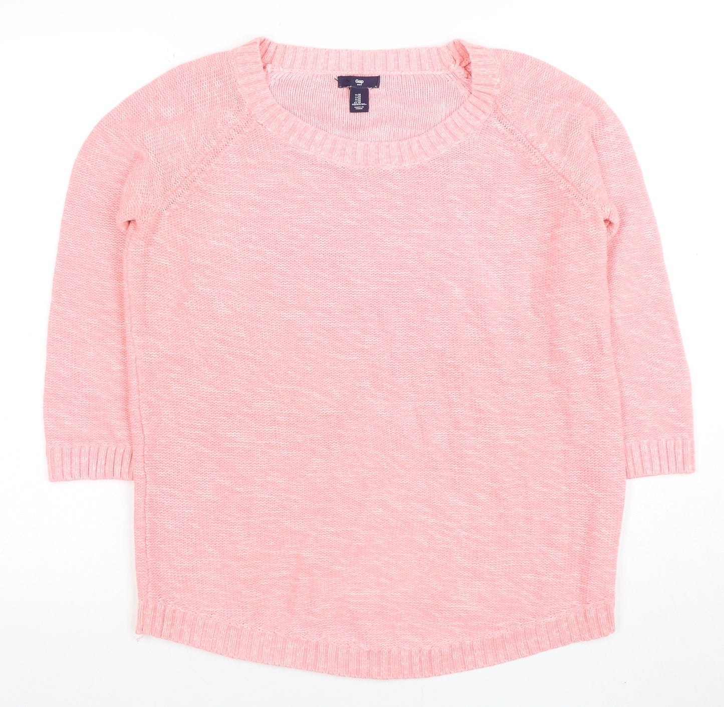 Gap Women Pink Cotton Crew Neck 3/4 Sleeve Pullover Jumper M
