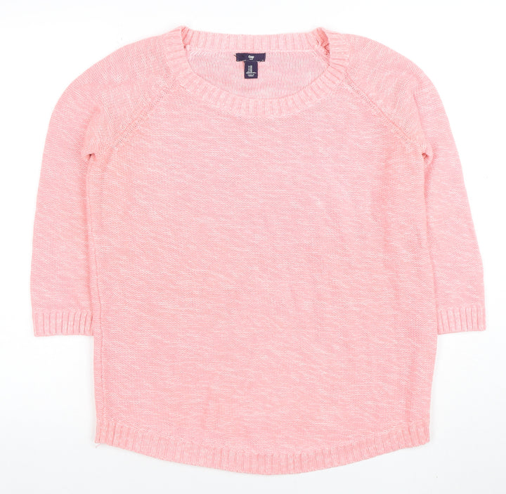Gap Women Pink Cotton Crew Neck 3/4 Sleeve Pullover Jumper M