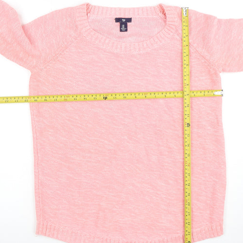 Gap Women Pink Cotton Crew Neck 3/4 Sleeve Pullover Jumper M