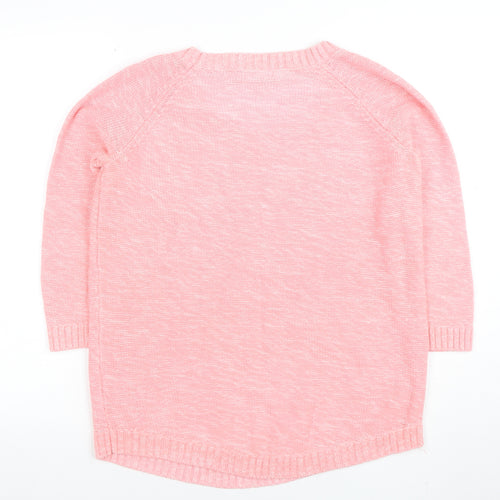 Gap Women Pink Cotton Crew Neck 3/4 Sleeve Pullover Jumper M