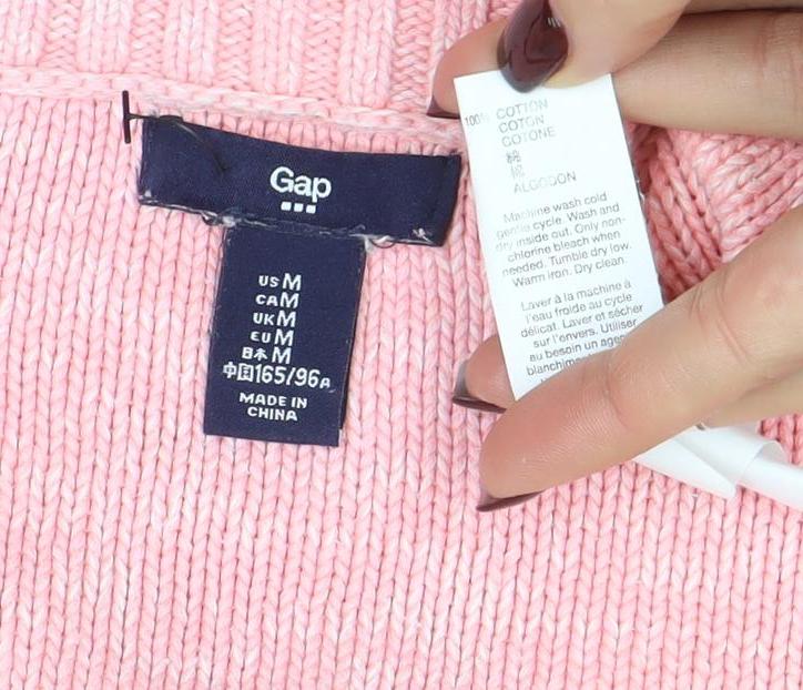 Gap Women Pink Cotton Crew Neck 3/4 Sleeve Pullover Jumper M