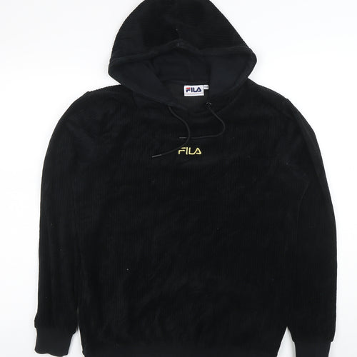 Fila Women's Black Pullover Hoodie XS 8 Ribbed Cord Velour