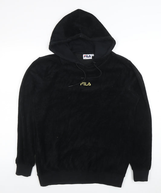 Fila Women's Black Pullover Hoodie XS 8 Ribbed Cord Velour