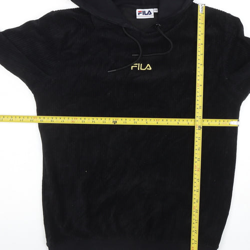 Fila Women's Black Pullover Hoodie XS 8 Ribbed Cord Velour