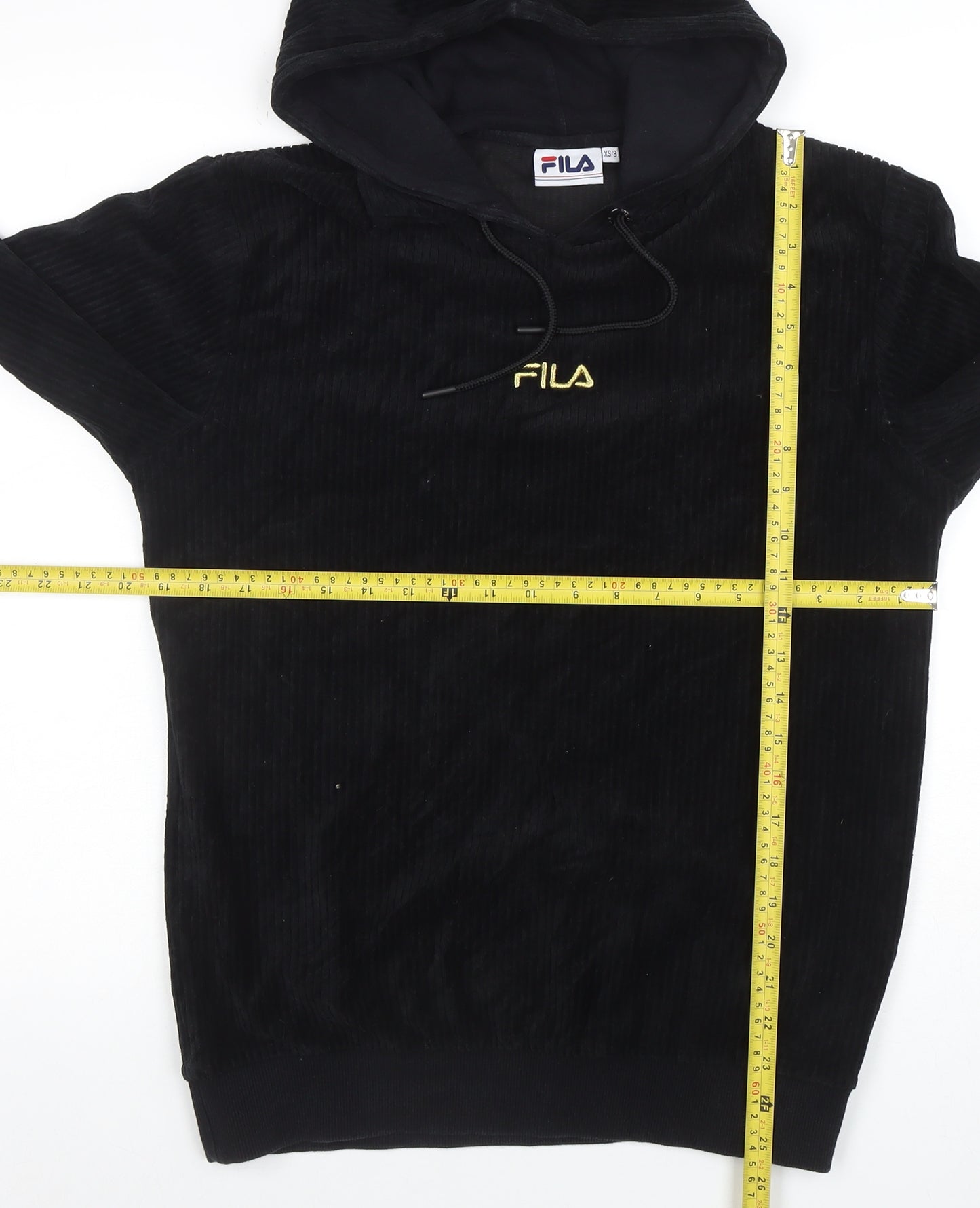 Fila Women's Black Pullover Hoodie XS 8 Ribbed Cord Velour
