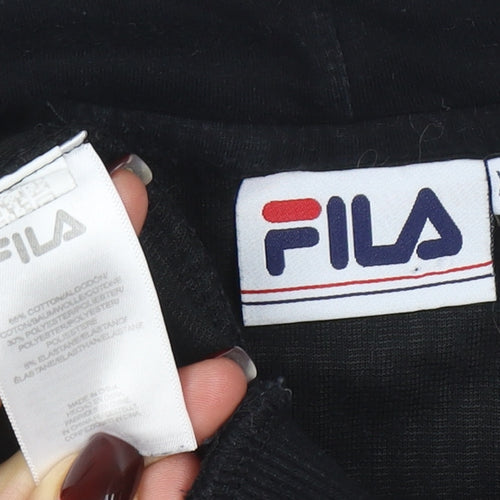 Fila Women's Black Pullover Hoodie XS 8 Ribbed Cord Velour