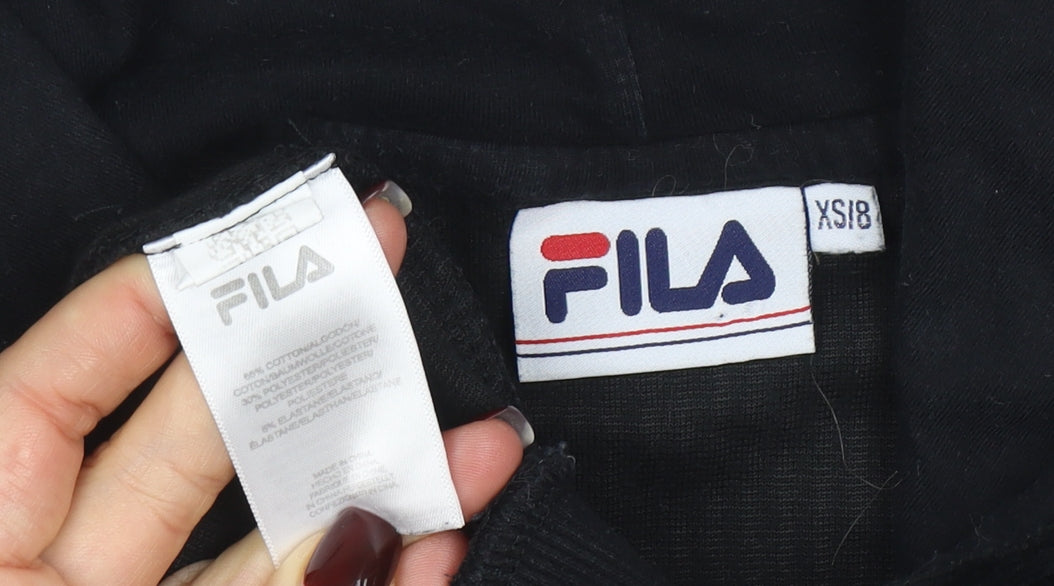 Fila Women's Black Pullover Hoodie XS 8 Ribbed Cord Velour