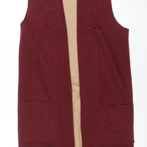 Marks and Spencer Women Burgundy Sleeveless Open Vest Medium