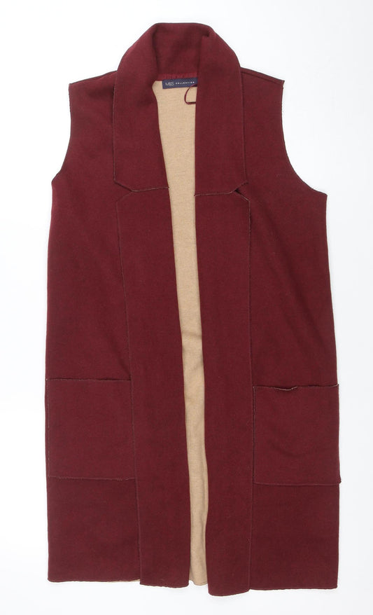 Marks and Spencer Women Burgundy Sleeveless Open Vest Medium