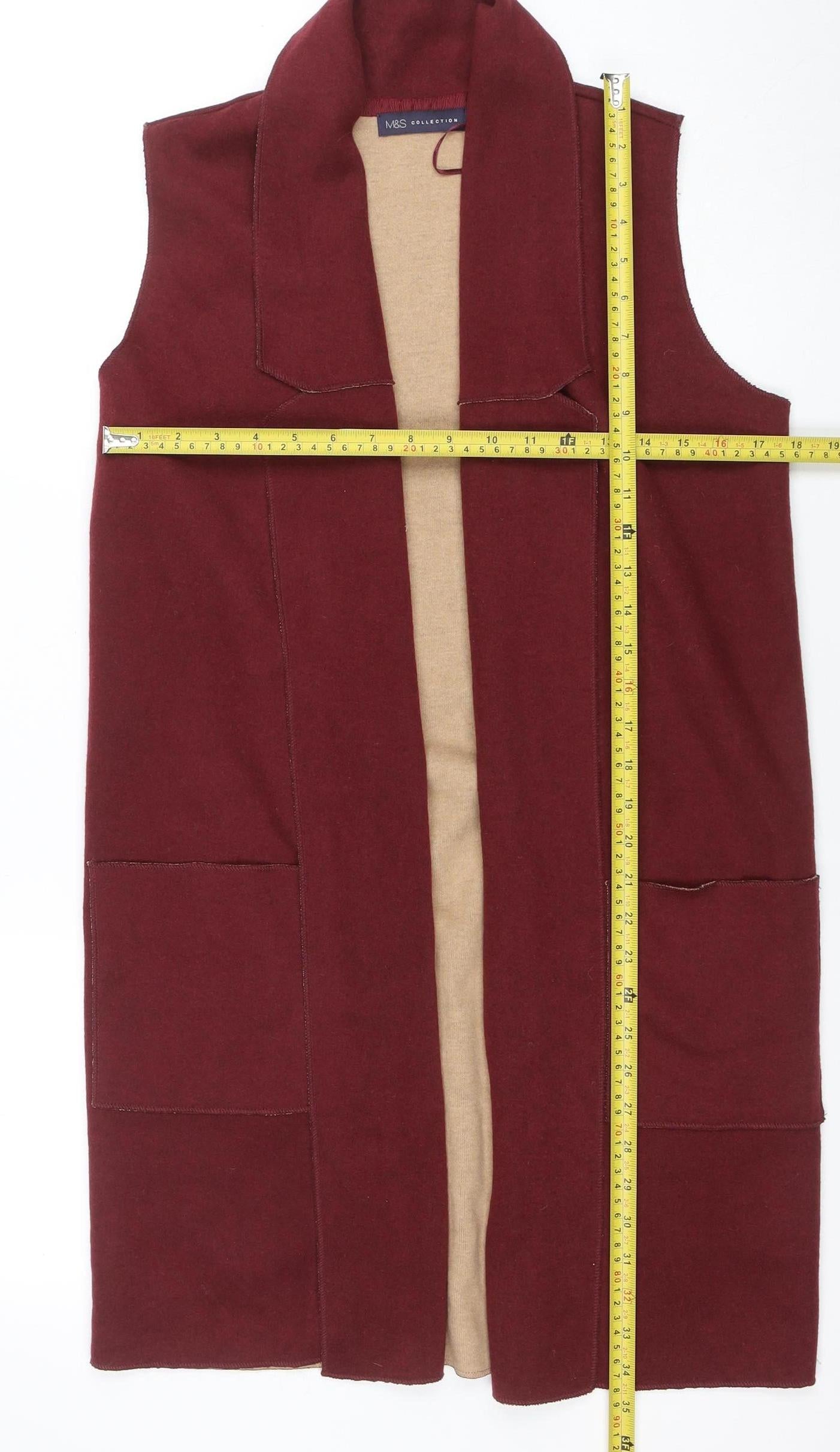 Marks and Spencer Women Burgundy Sleeveless Open Vest Medium