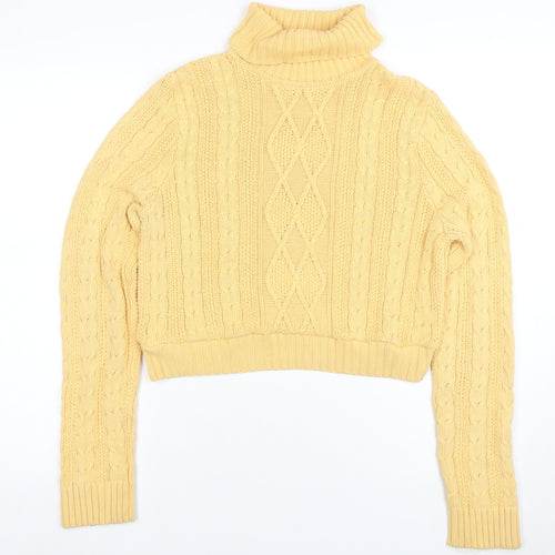 Jeanne Pierre Women’s Yellow Roll Neck Cable-Knit Jumper M