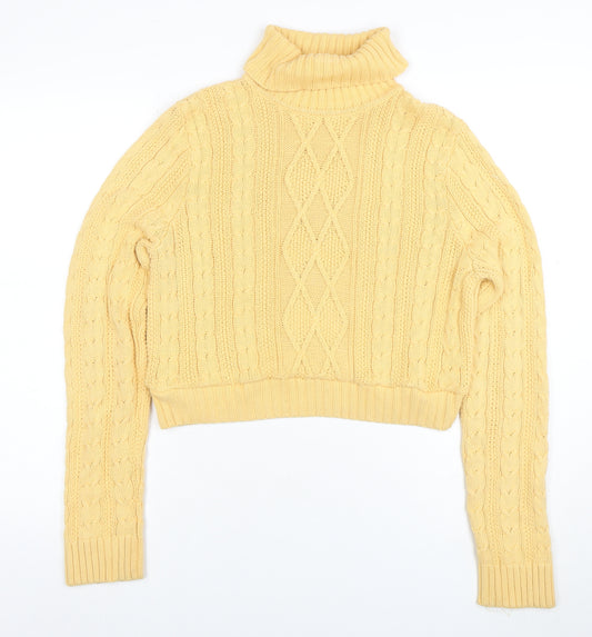Jeanne Pierre Women’s Yellow Roll Neck Cable-Knit Jumper M