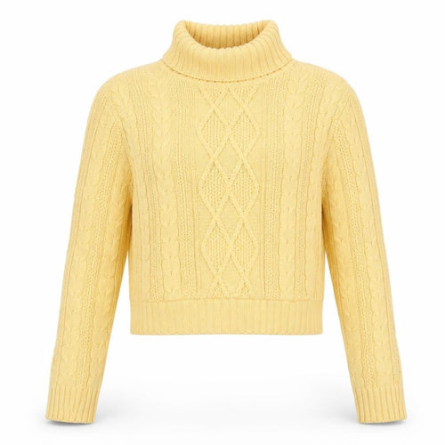 Jeanne Pierre Women’s Yellow Roll Neck Cable-Knit Jumper M