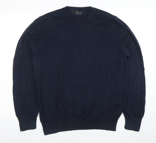 Marks and Spencer Men's Blue Cotton Crew Neck Jumper L