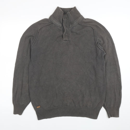 Rochas John Rocha Men’s Grey Cotton 1/4 Zip High Neck Jumper M