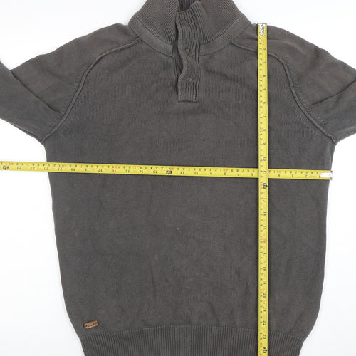 Rochas John Rocha Men’s Grey Cotton 1/4 Zip High Neck Jumper M