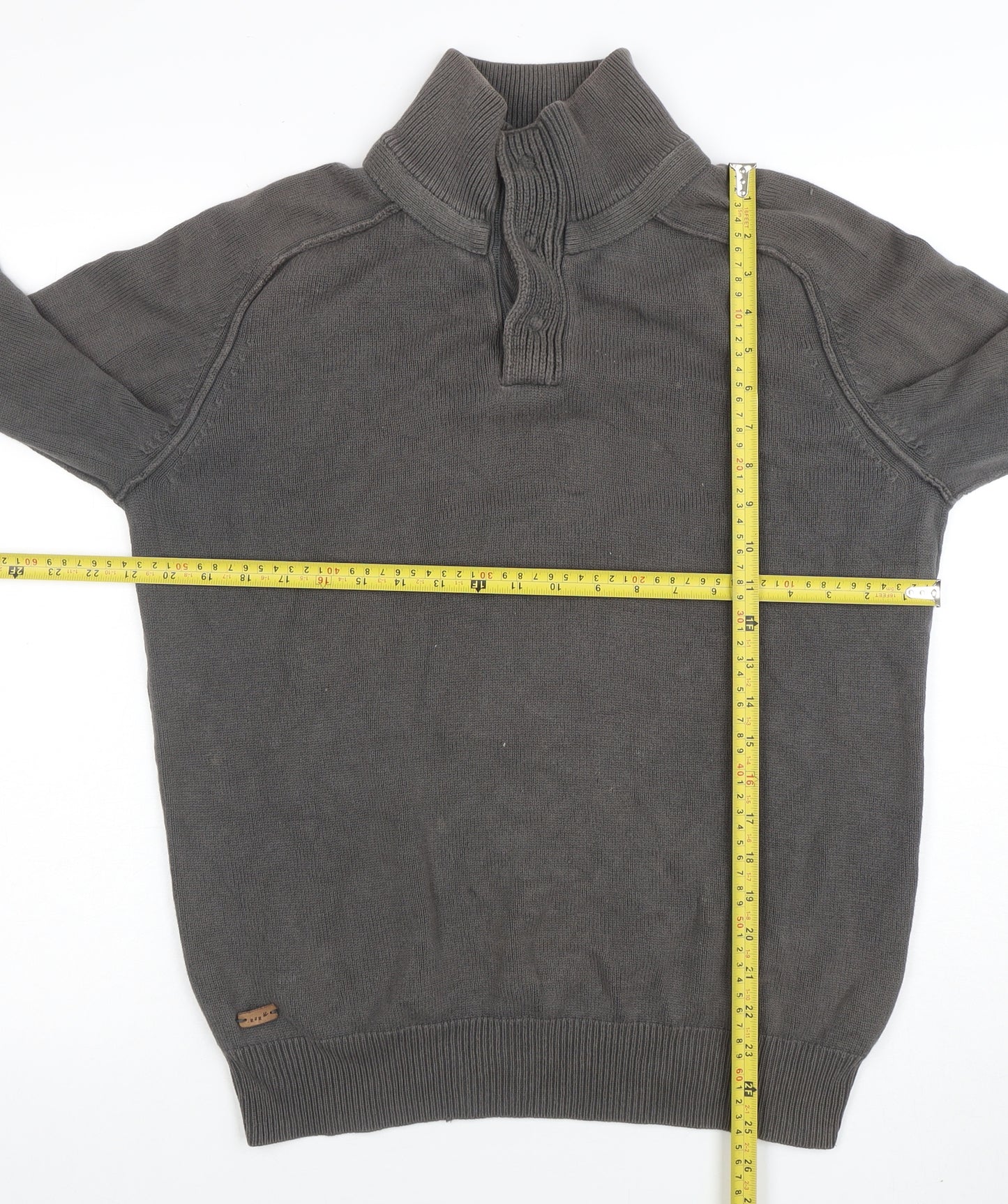 Rochas John Rocha Men’s Grey Cotton 1/4 Zip High Neck Jumper M