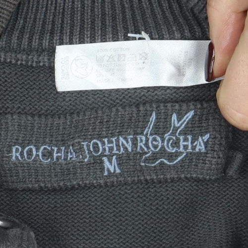 Rochas John Rocha Men’s Grey Cotton 1/4 Zip High Neck Jumper M