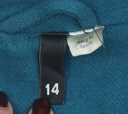 H&M Divided Women's Blue Belted Wool Blend Mid-Length Trench Coat Size 14
