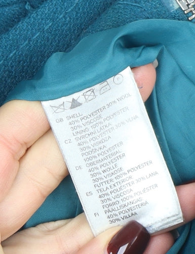 H&M Divided Women's Blue Belted Wool Blend Mid-Length Trench Coat Size 14