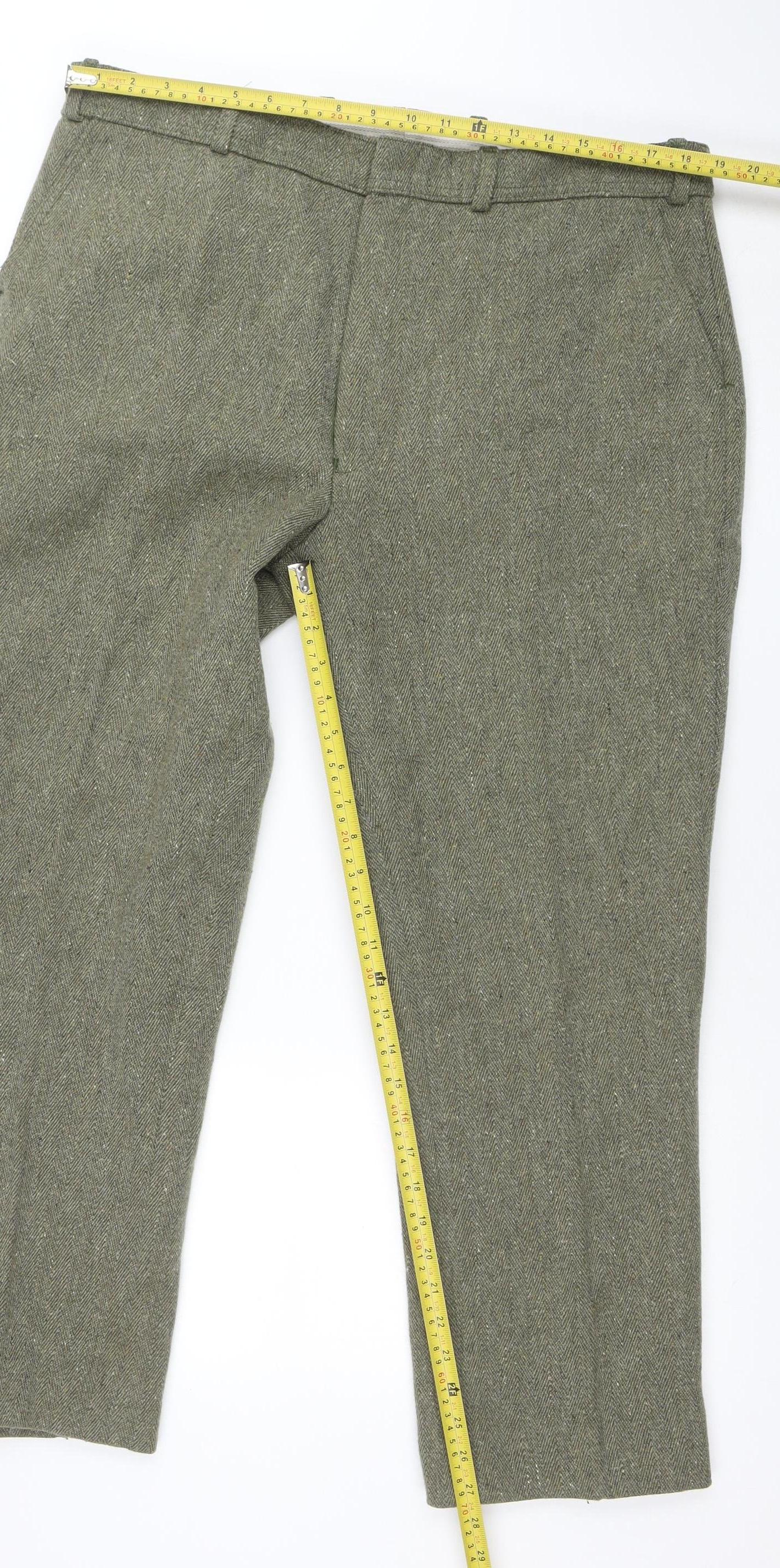 Beaver Men’s Grey Herringbone Wool Tweed Trousers Size 40 Regular