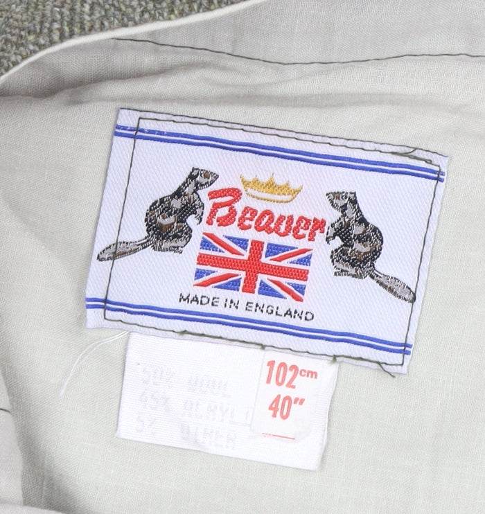 Beaver Men’s Grey Herringbone Wool Tweed Trousers Size 40 Regular