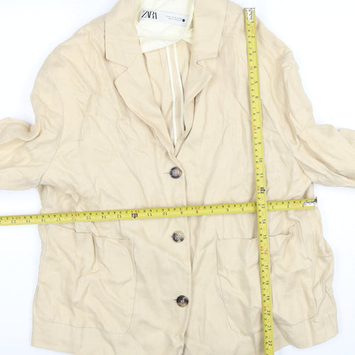 ZARA Women Beige Linen Blend Blazer Jacket S Single Breasted