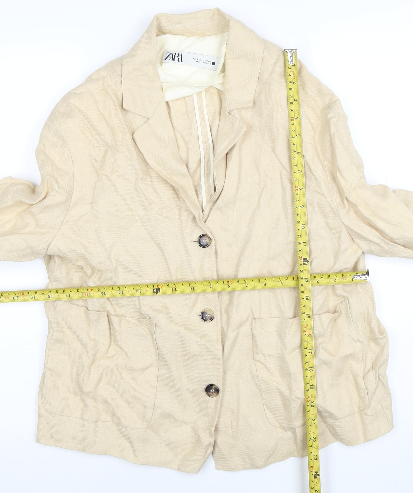 ZARA Women Beige Linen Blend Blazer Jacket S Single Breasted