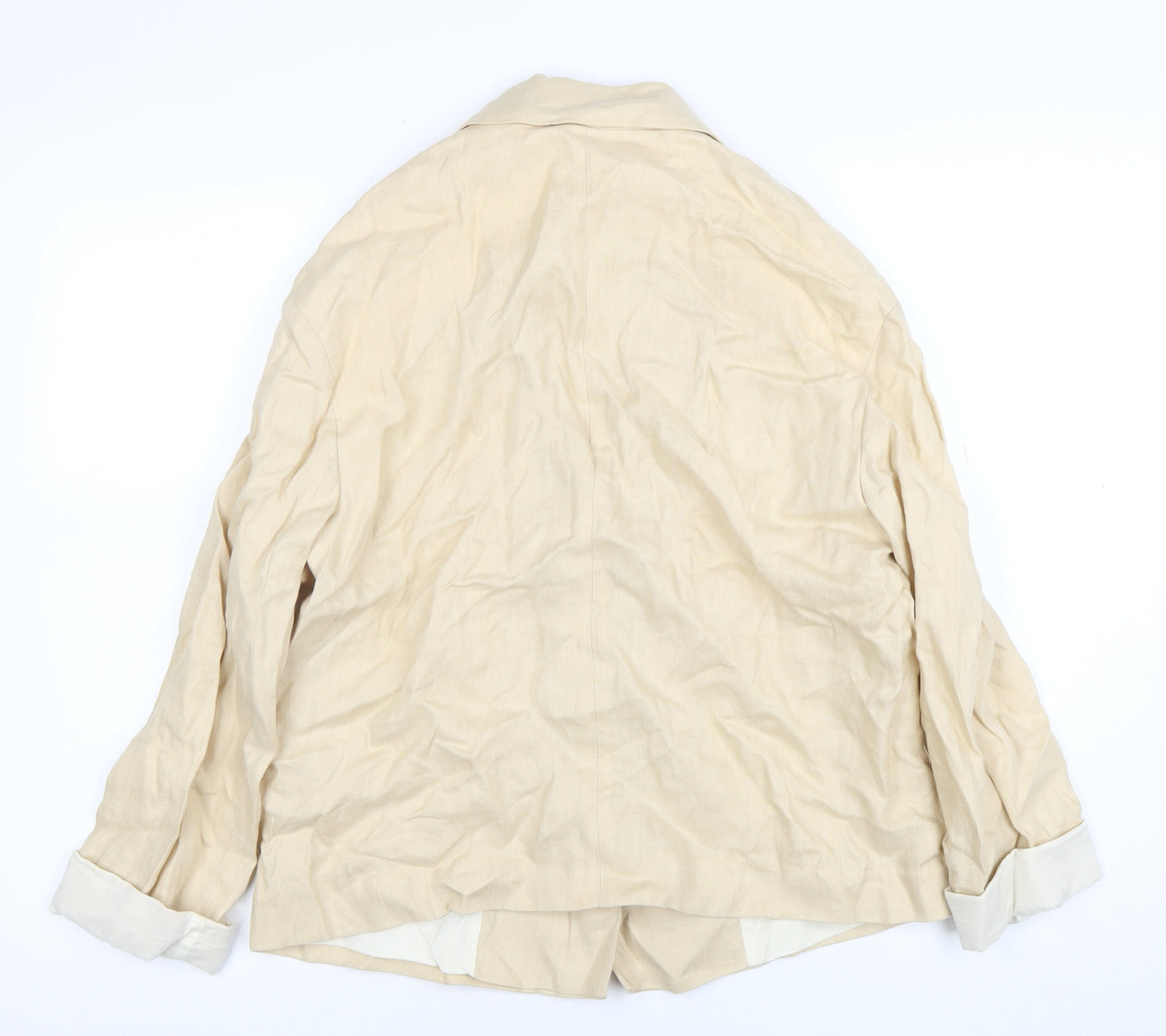 ZARA Women Beige Linen Blend Blazer Jacket S Single Breasted