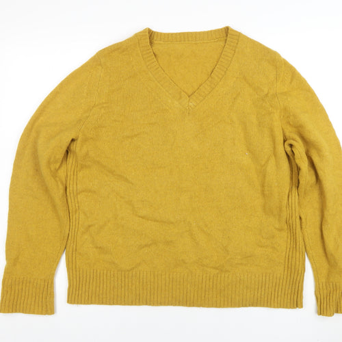 Marks and Spencer Women Yellow V-Neck Wool Blend Jumper Size 18