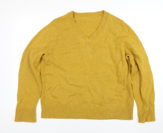 Marks and Spencer Women Yellow V-Neck Wool Blend Jumper Size 18
