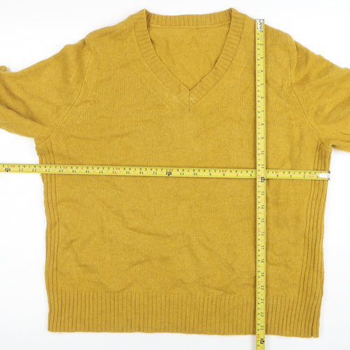 Marks and Spencer Women Yellow V-Neck Wool Blend Jumper Size 18