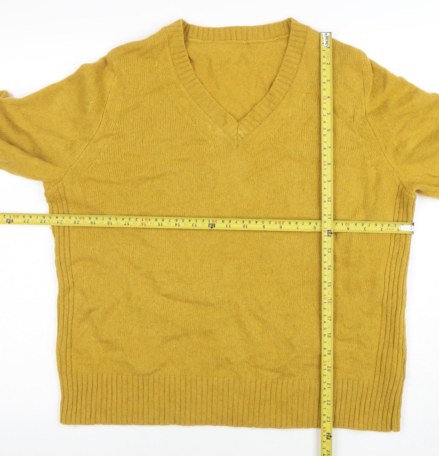 Marks and Spencer Women Yellow V-Neck Wool Blend Jumper Size 18