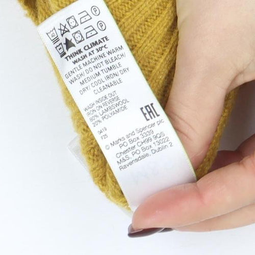 Marks and Spencer Women Yellow V-Neck Wool Blend Jumper Size 18