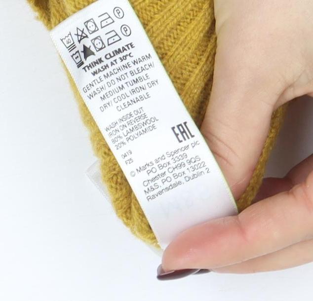 Marks and Spencer Women Yellow V-Neck Wool Blend Jumper Size 18