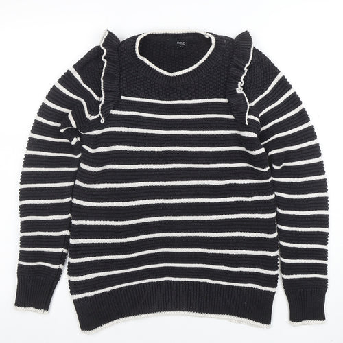 Next Women's Black Striped Ruffle Knit Jumper Size 8