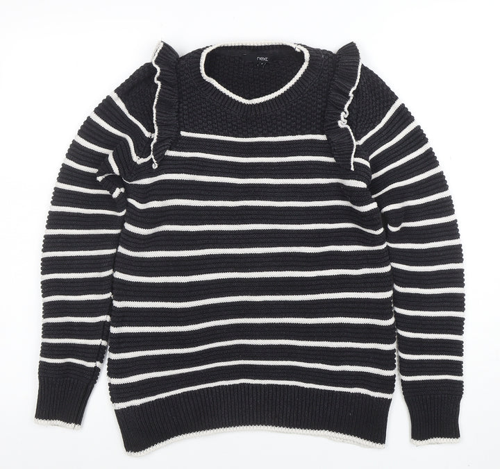 Next Women's Black Striped Ruffle Knit Jumper Size 8