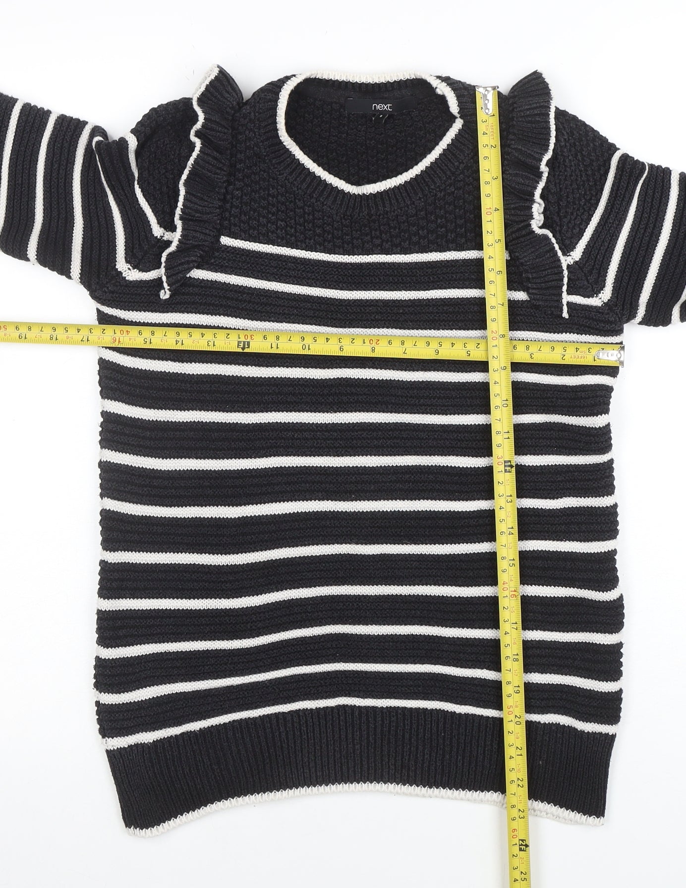 Next Women's Black Striped Ruffle Knit Jumper Size 8