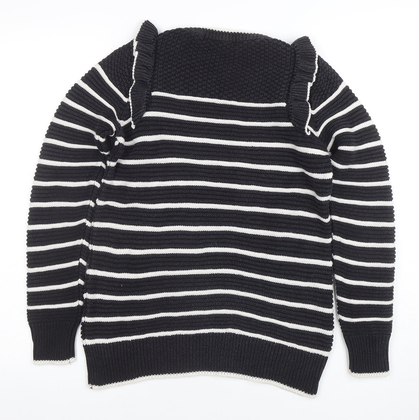 Next Women's Black Striped Ruffle Knit Jumper Size 8